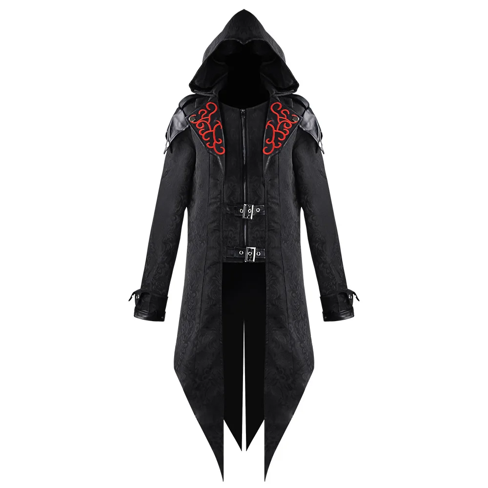 2023 Vintage Medieval Assassin Game Assassins Creed Cosplay Costume Hooded Jacket Embroidery Outwear Halloween Party Clothing