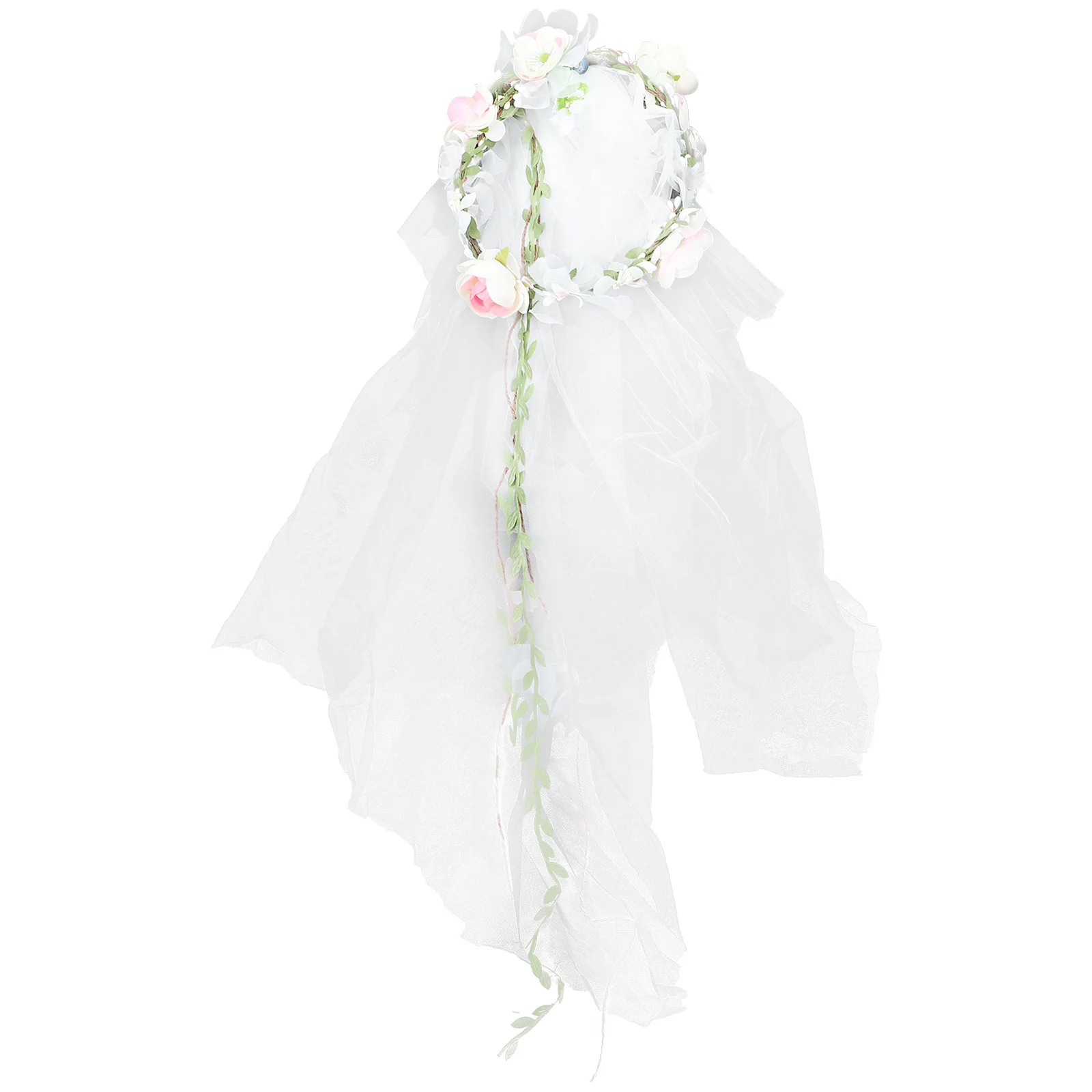 

Bridal Flower Hair Garland White Veil Wreath Wedding Headband Crown Elegant Tulle Accessory Bridal Headdress White Veil Garland