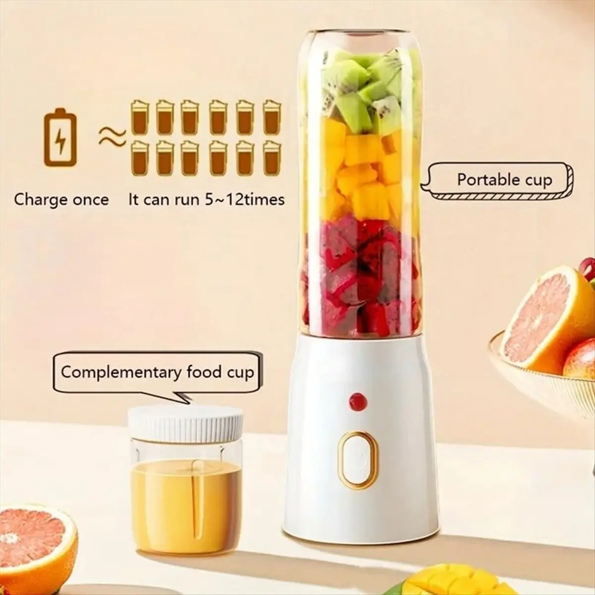

T33C Portable Smoothie Blender USB Rechargeable Mini Juicer Cup with, Ideal for Milkshakes and Juice