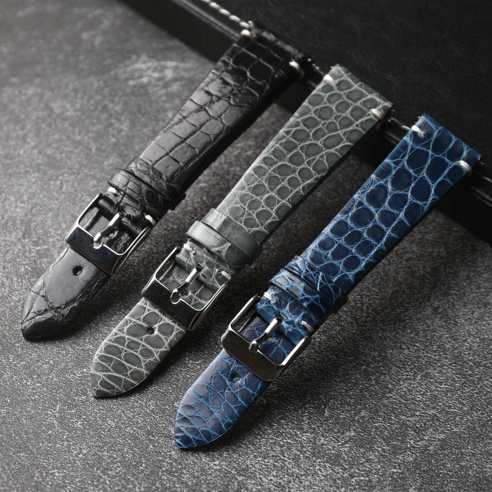 Handgefertigtes High-End-Echtlederarmband, glänzendes Krokodillederarmband, 18 19 20 21 22 mm Vintage-Stil, Gartenmuster, schnelles Rel