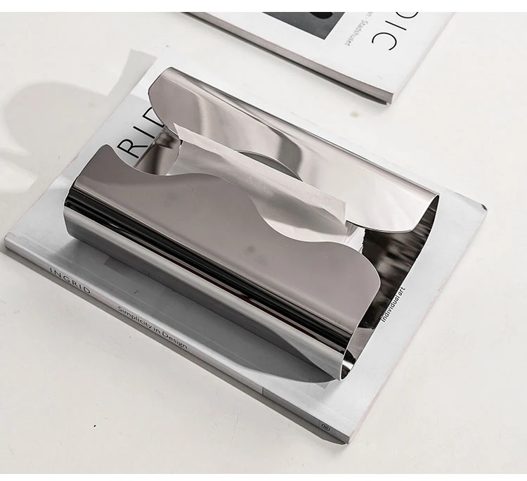 Taschentuchbox aus Edelstahl, künstlerischer Pull-Paper-Spender mit unregelmäßigem Design – Tisch-/Wohnzimmer-Serviettenhalter und Taschentuchverteiler für Wohnzimmer, Schlafzimmer, Küche, Hotel – Detail 7