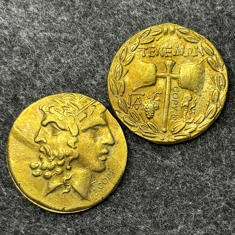 Moneda griega de oro de doble cara Yanus Zeus y Hera, hacha de doble cara de 4 drachma, decoración creativa del hogar, regalo coleccionable