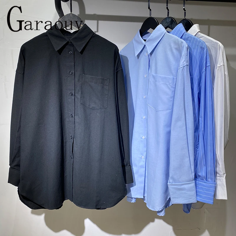 Garaouy2023 Spring Women Basic Single Breasted Blouses Vintage Oversized Long Sleeve Office Female Shirts Chic Pocket Top Blusas