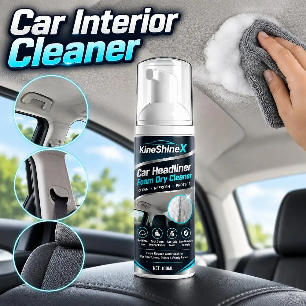100ml Car Roof Foam Cleaner With Towel Interior Cleaner Car Neutral Gentle Foam Spray Dust Remover Seat Roof Dash Cleaning