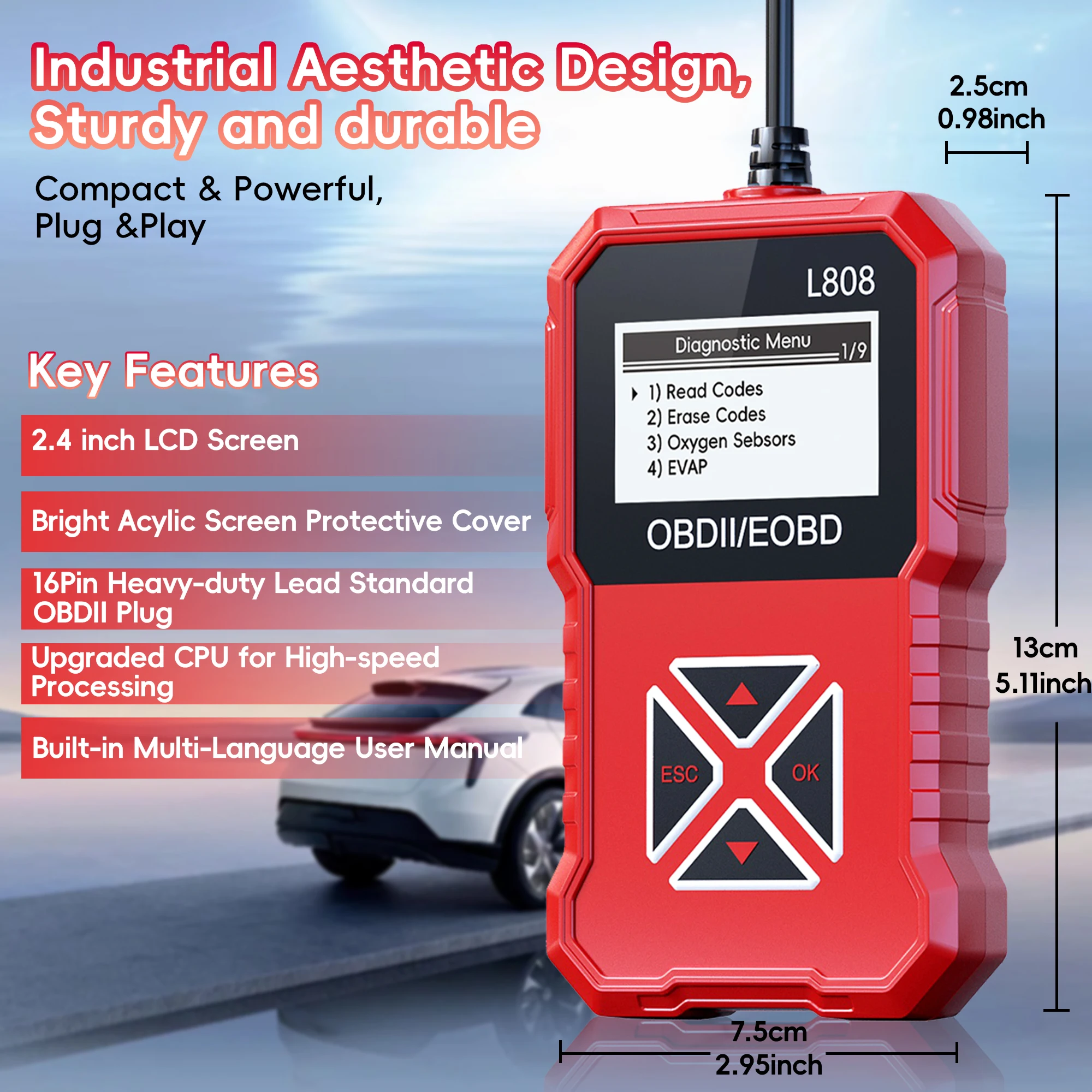 OBD2 Scanner, Enhanced OBD II Auto Code Reader, Car Diagnostic Scan Tool Vehicle Check Engine Light Analyzer for All OBDII Vehic