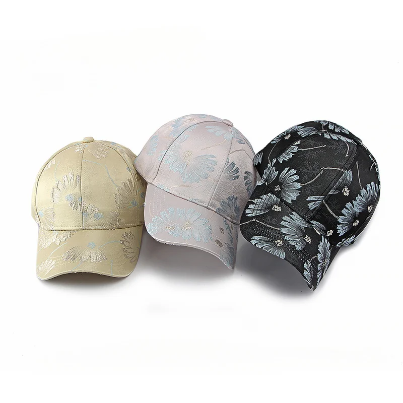 Women Jacquard Hard Top Baseball Cap Outdoor Sun Protection UV Blocking Adjustable Breathable Cap
