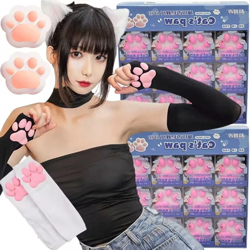 Cat Paw Socks Kawaii 3D Cat Claw Beanies Women Paw Stockings Lolita Cosplay Halloween Sleeves Cat-Paw Thigh High Long Socks