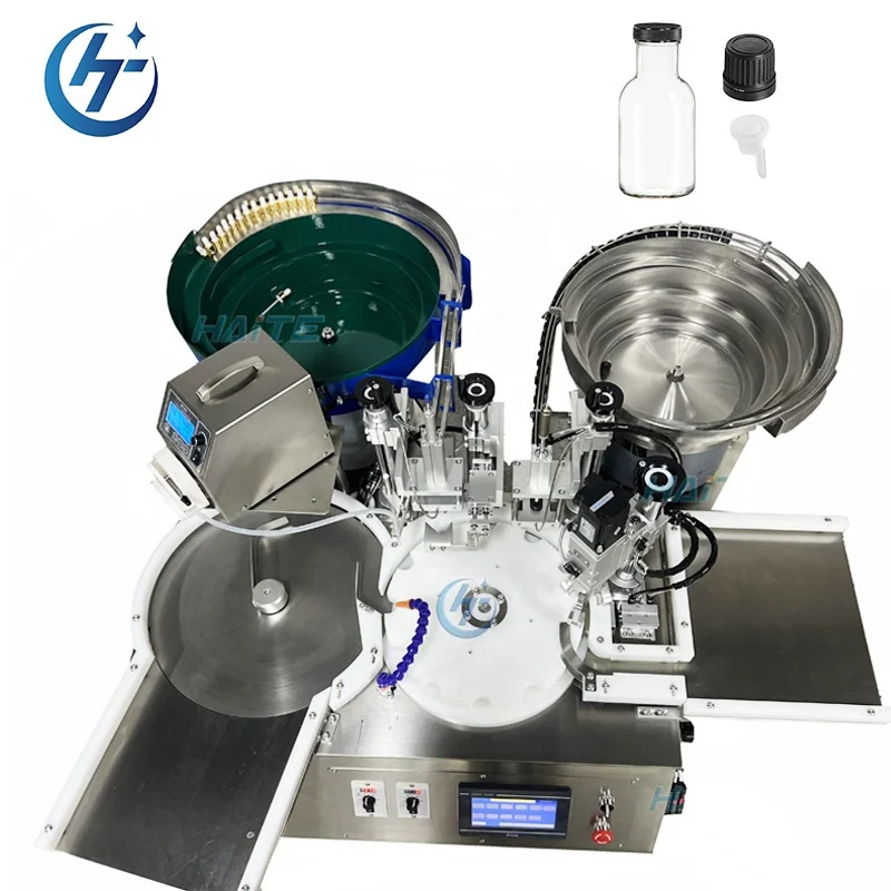 Automatic Dropper Essential Oil Inner Plug Samples Vials Olive Oil Ropp Glass Bottle Filling Capping Machine Line