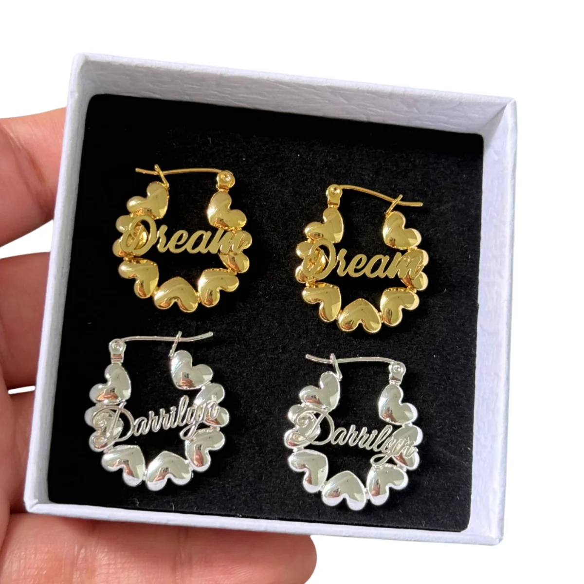 DUOYING-pendientes personalizados de acero inoxidable para niña, arete de aro con nombre de corazón, placa de identificación con letras, joyería dorada para regalo