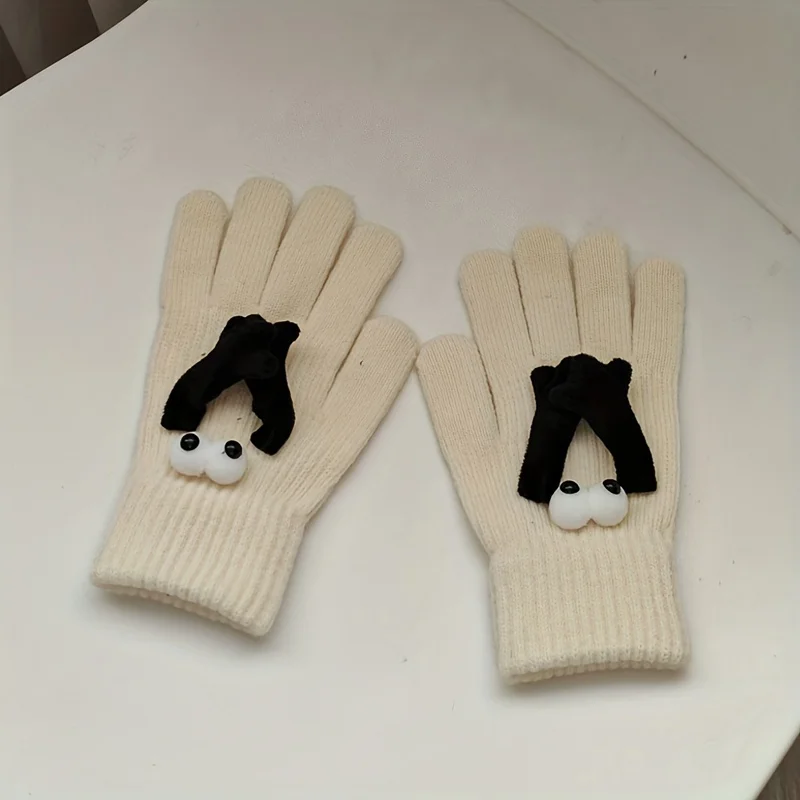 Black and White Matching Gloves Knitted Style Warm Gloves Winter Couple Gloves Thickened Breathable Dating Gloves Winter Gloves