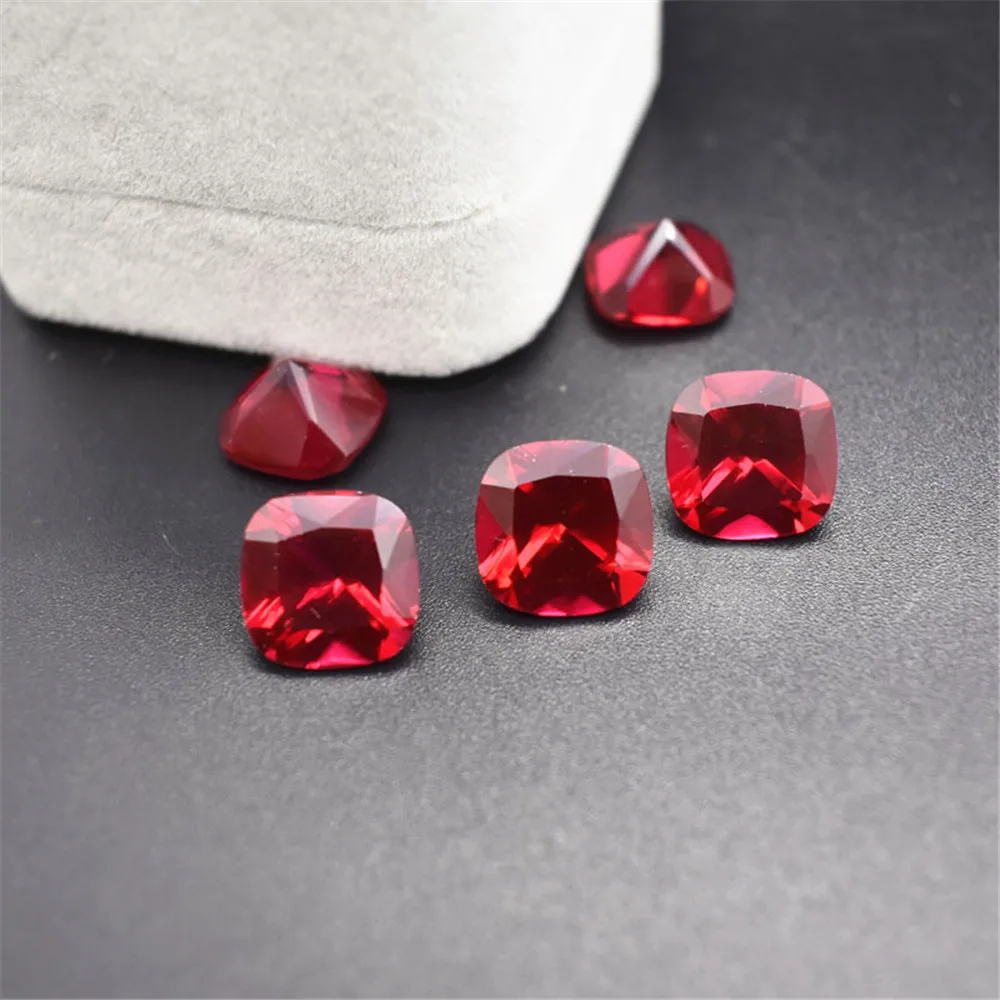 High Quality Blood-red Ruby Mohs Hardness 9 Square Faceted Gemstone Cushion Cut Ruby Gem RB034