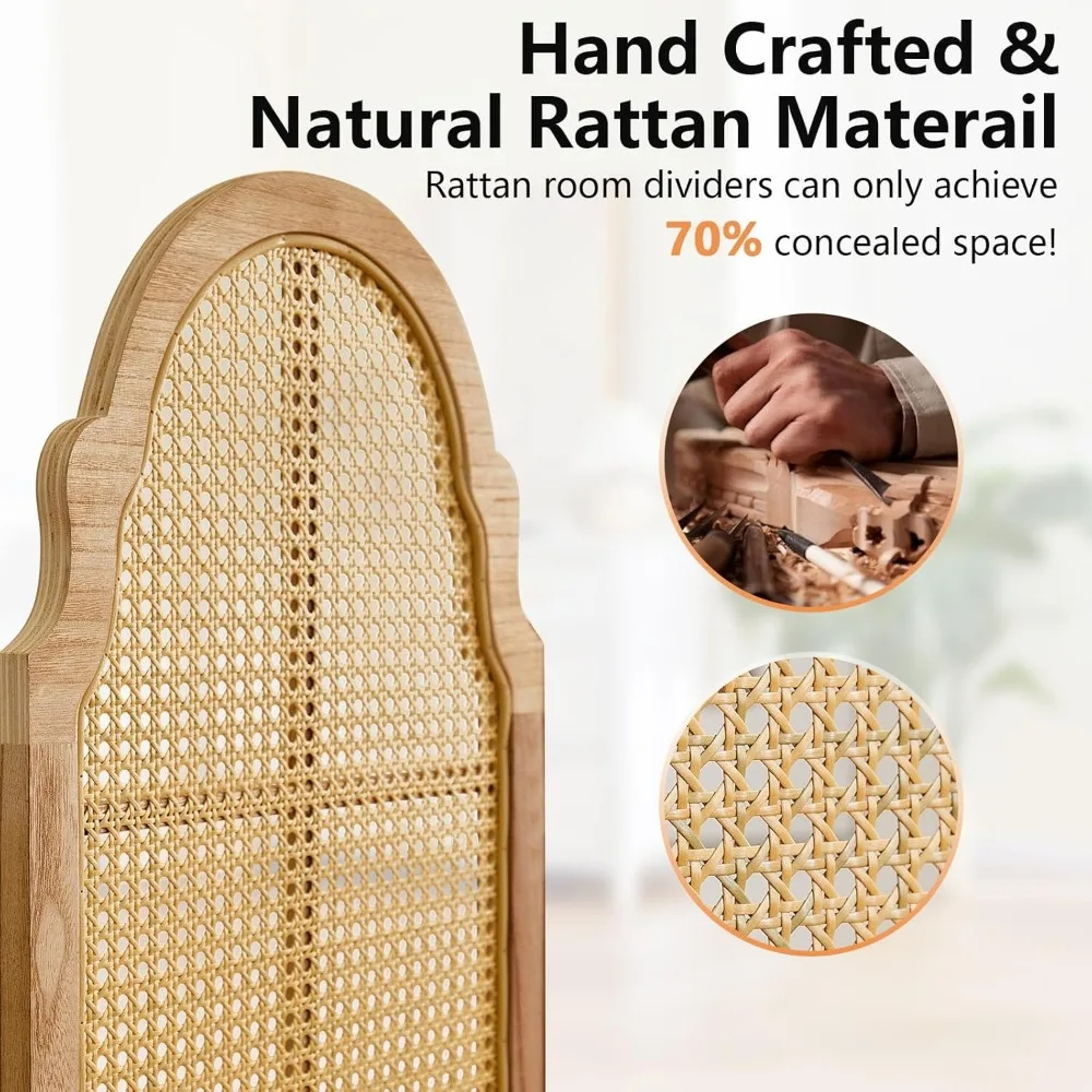 مقسم غرفة الروطان بطول 6 أقدام مع إطار من الخشب الصلب: شاشة خصوصية محمولة قابلة للطي للتقسيم المثالي #4