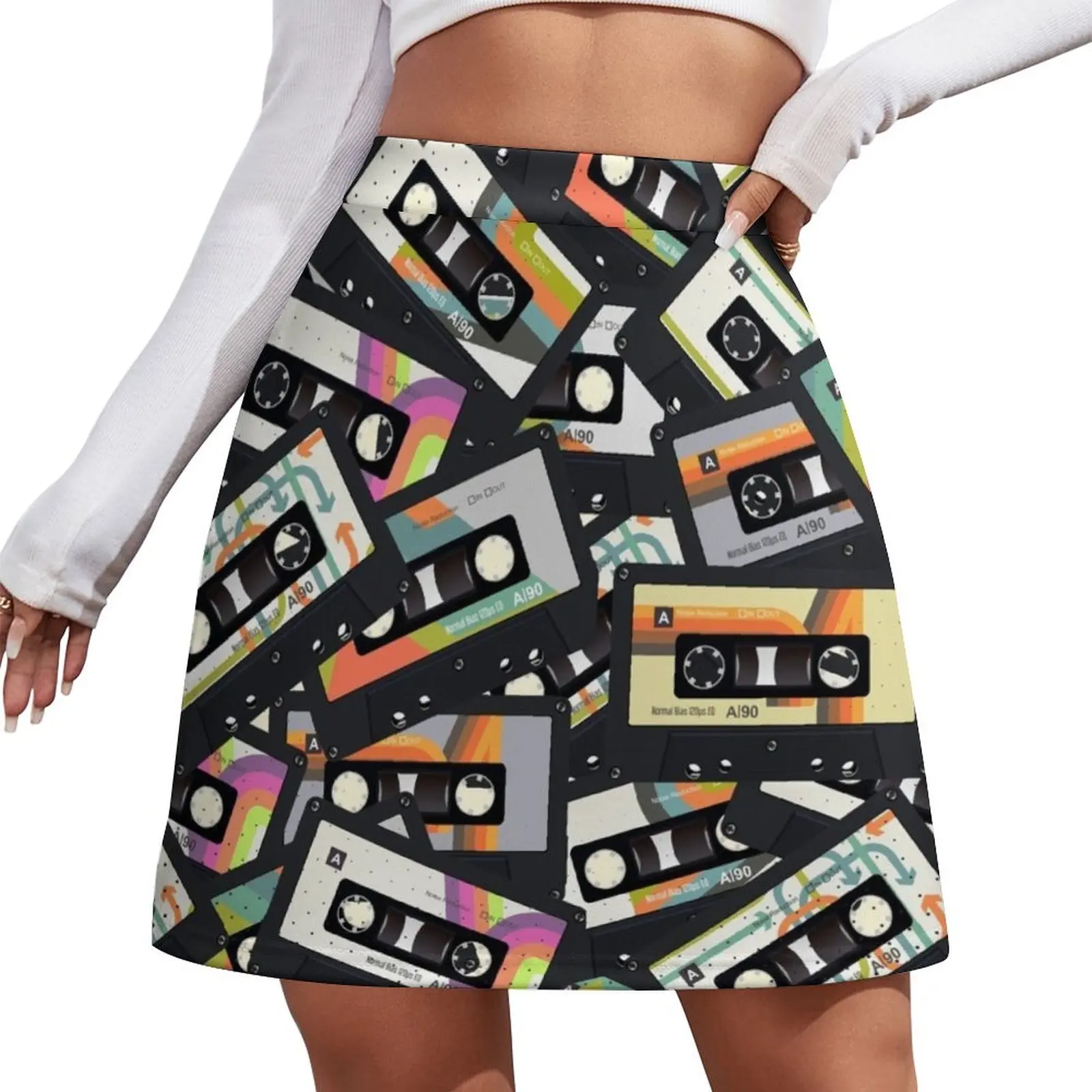 

Retro vintage cassette tape pattern Mini Skirt korean clothes ladies womens clothing Women skirts