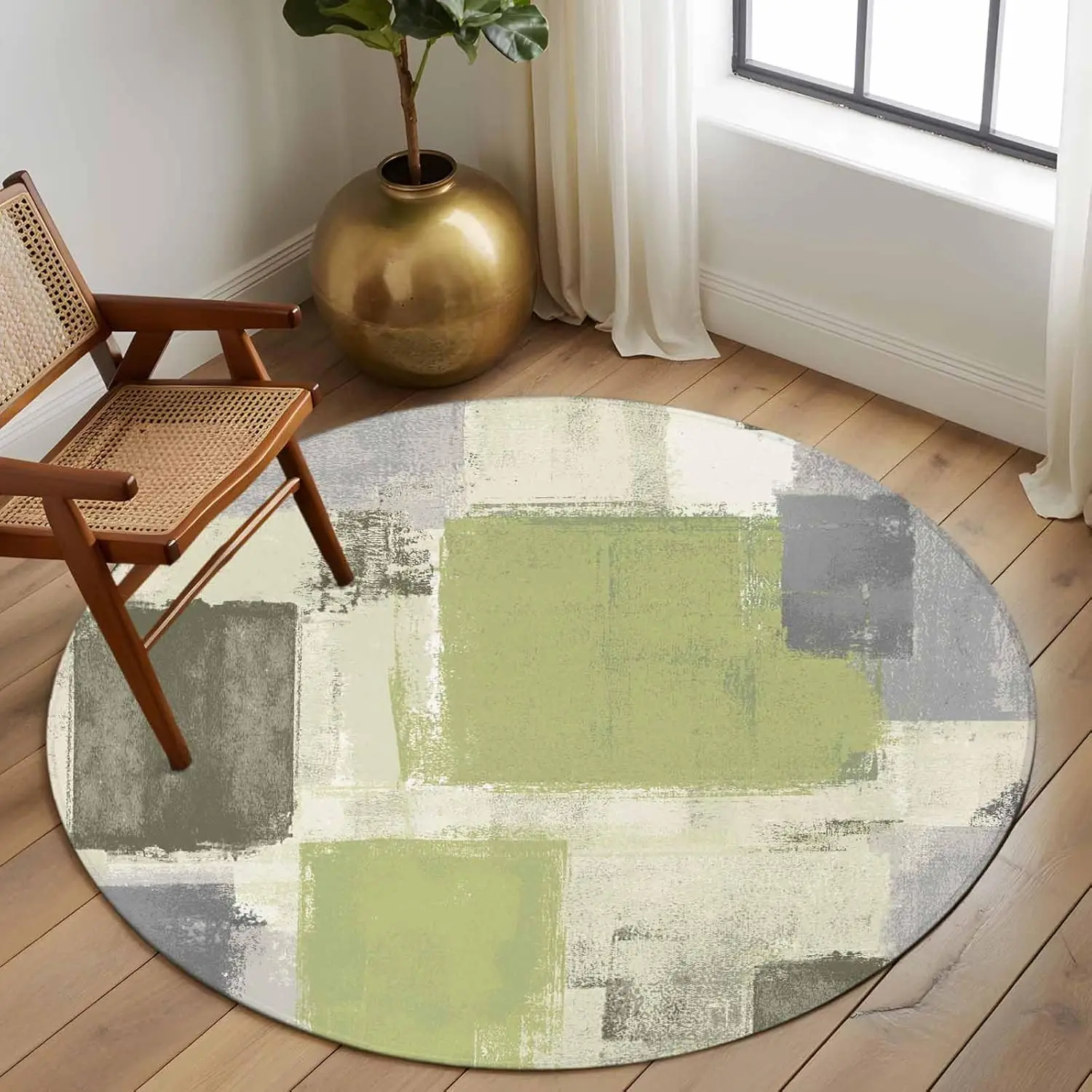 Modern Abstract Watercolor Round Area Rug Soft Non-Slip Floor Mat Boho Farmhouse Carpet for Bedroom Living Room Dining Room