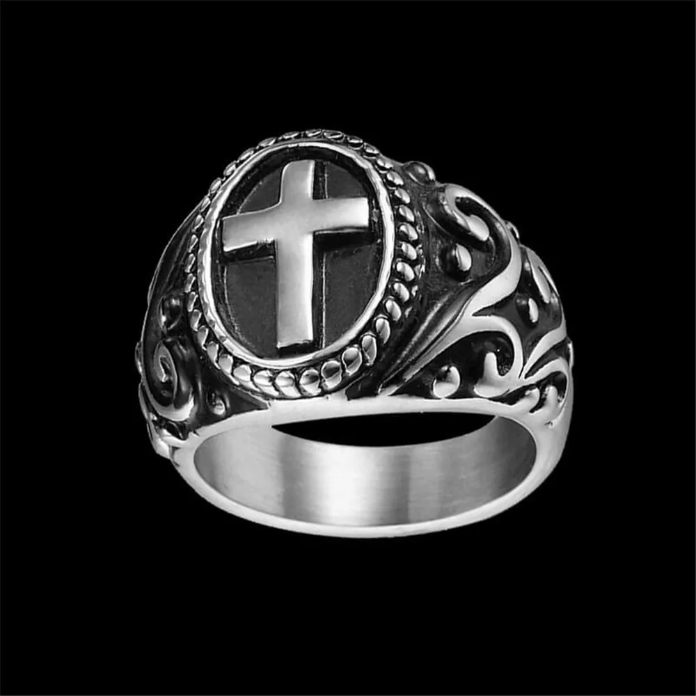 Polishing Cross Ring 316L Stainless Steel Jewelry Biker Punk Retro Men Ring