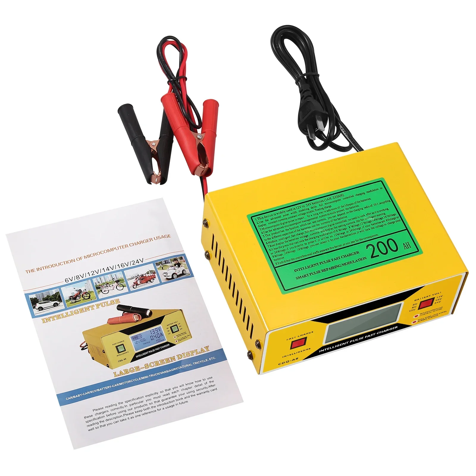 Full Automatic Car Battery Charger 6/8/12/14/24V 0-10A LCD Digital Display Battery Charger Power Puls Repair Chargers With Cable