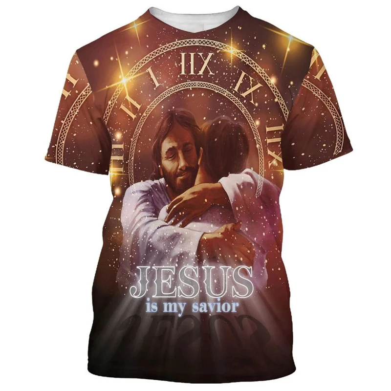 New Jesus Christ 3D Printed T-Shirt Men's Jesus God Pattern Fashion Short Sleeves Round Neck T Shirts Summer Oversized Men Tops