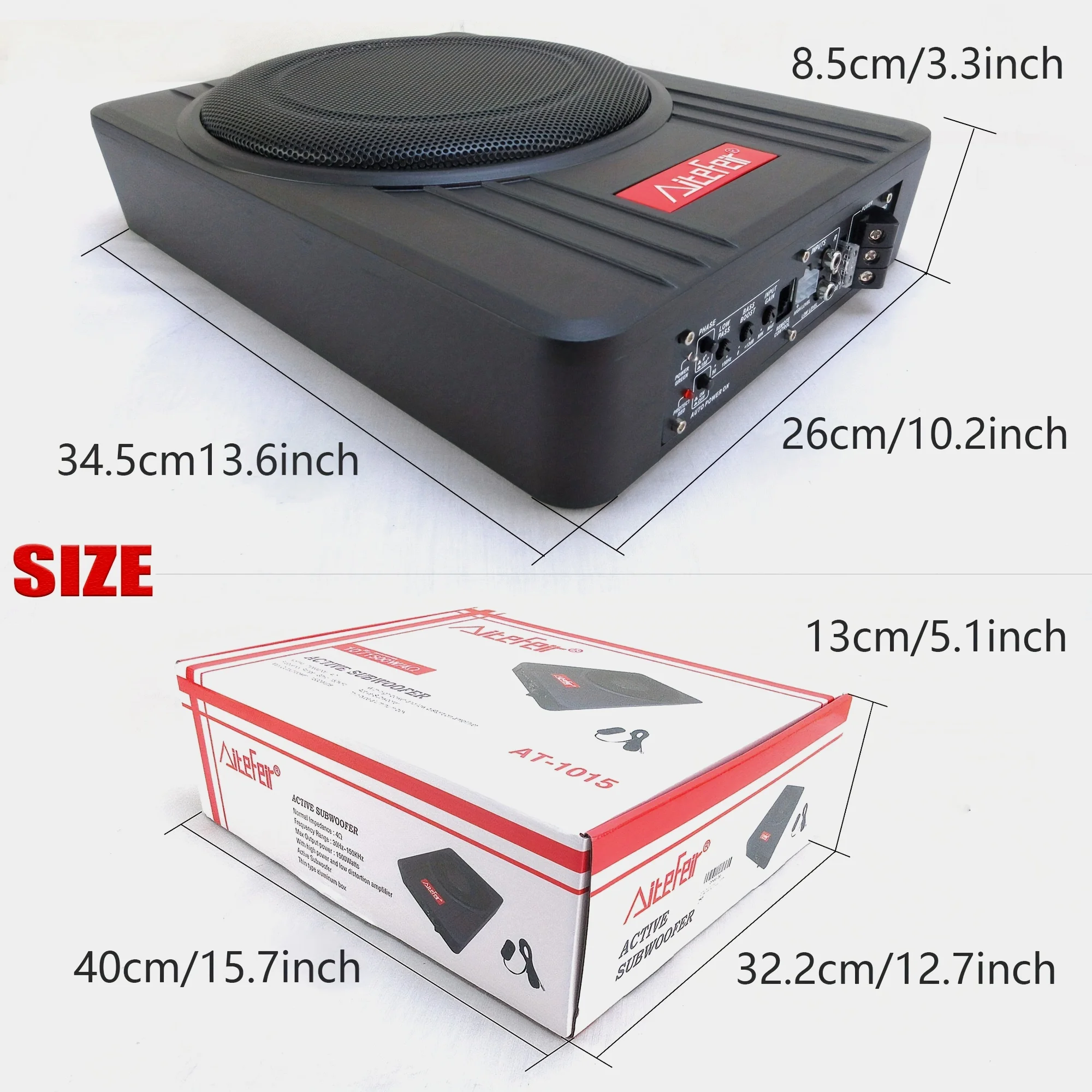 10inch 1500W Universal Car Active Subwoofer Ultra-Thin Square Auto Speaker Maximum Power Aluminum Alloy