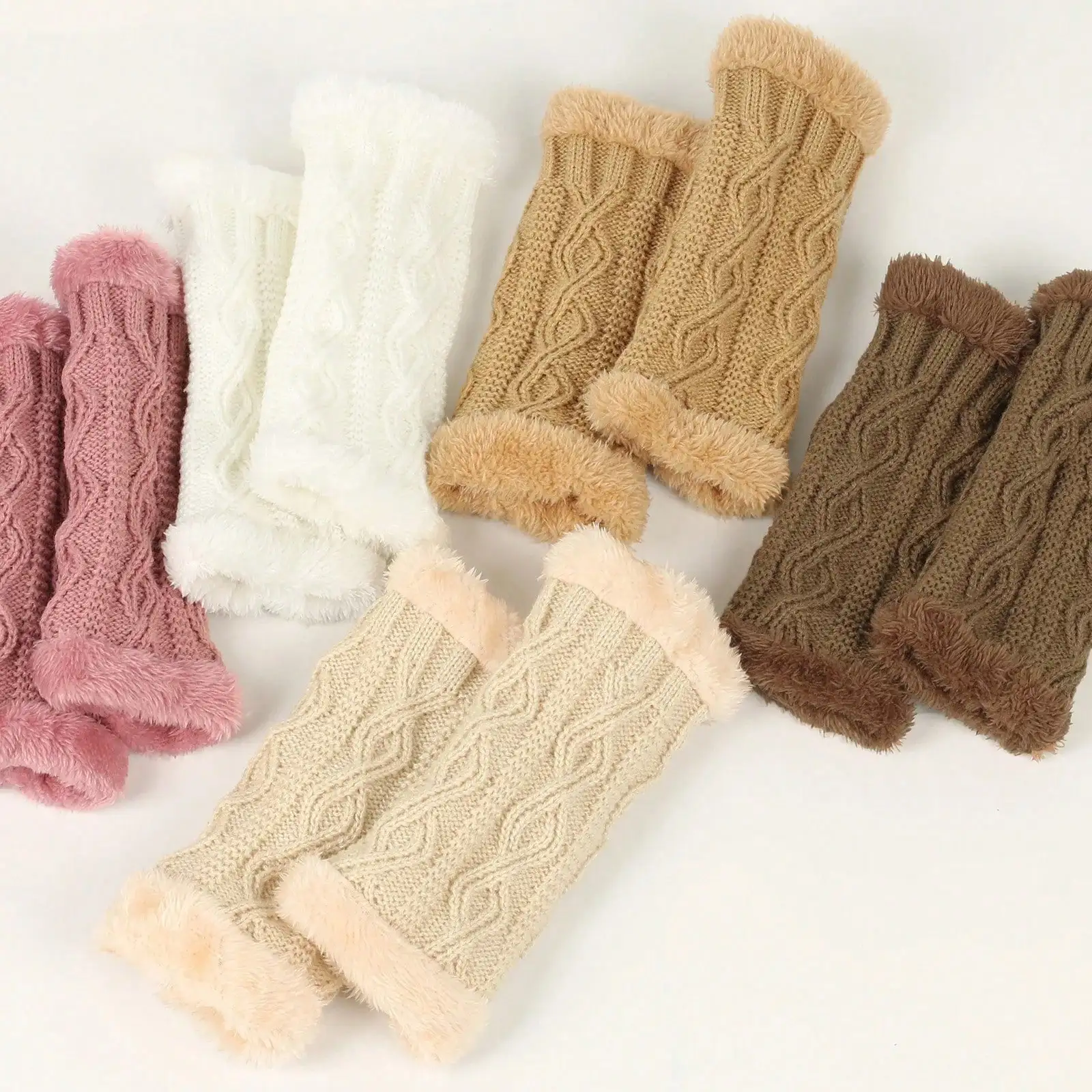 Half Finger Gloves for Women\'s Soft Winter Warmth Luxury Solid Color Plush Knitted Fingerless Gloves Fuzzy Knitted Gloves