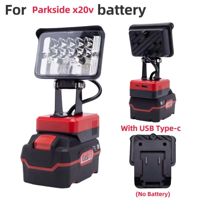 

For Parkside X20V Batteries Led Work Light wUSB Flashlight Single Head Emergency Outdoor Indoor Lantern ((Not Include Battery)