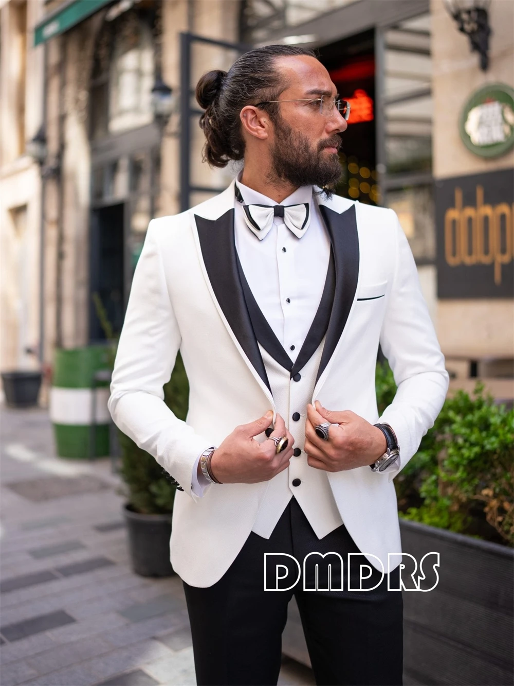 Groom Wedding Suits from XXS-7XL, Plus Size 3 Pieces Black White Suit, Dinner Formal Occasion Tuxedo Jacket Blazer Vest Pants
