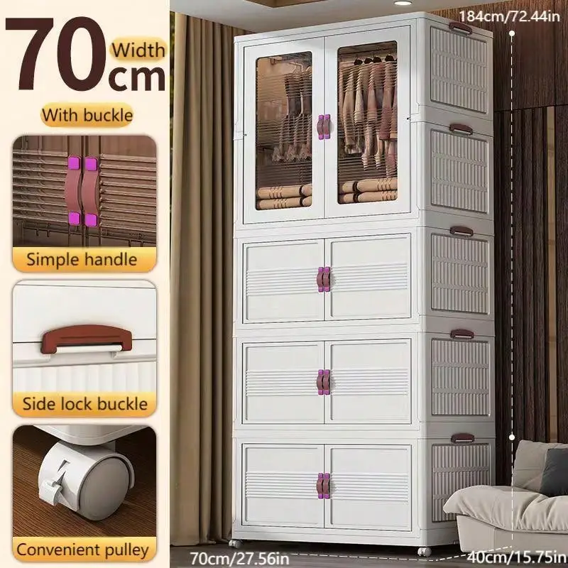 

27.56 Inch 1pc Folding Wardrobe + 3pcs Folding Box Easy to Install Wardrobe Hanging Locker Bedroom Clothes Storage Cabinet Folda