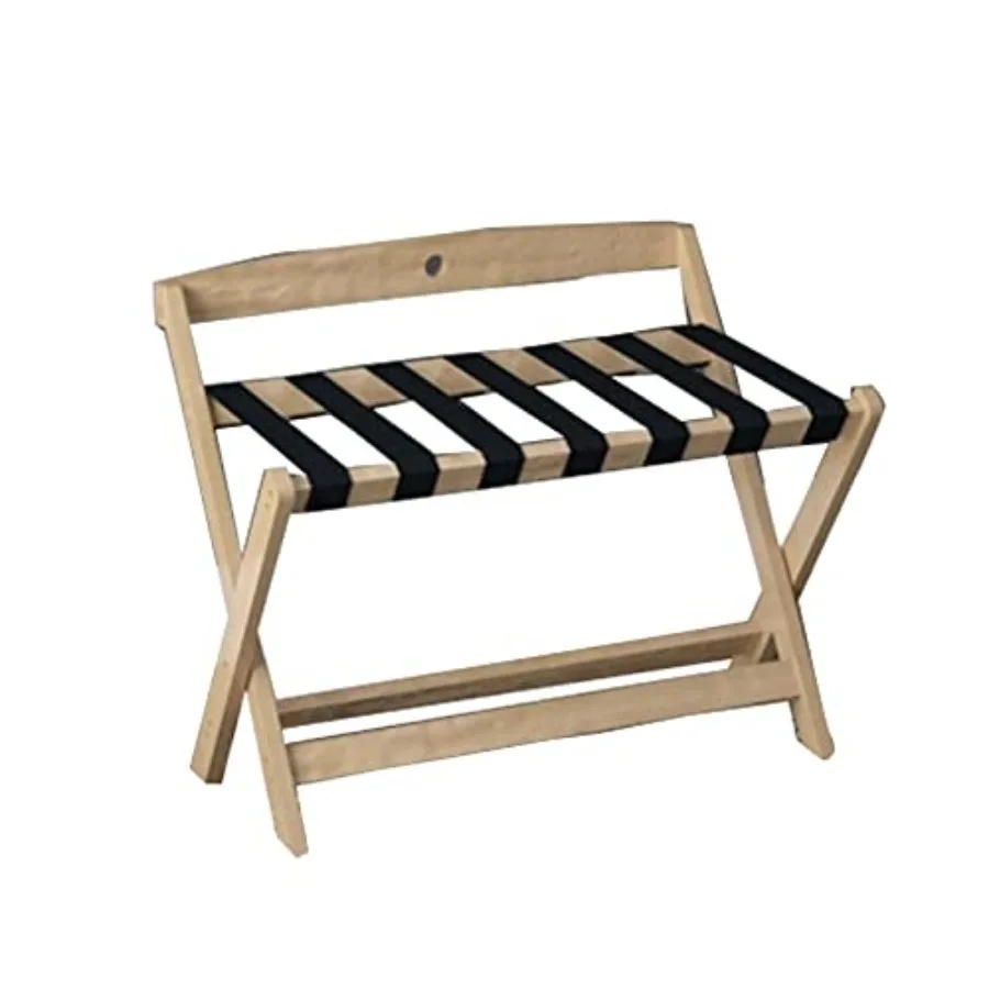 

Folding Backrest Luggage Rack Wooden Bedroom Luggage Stand Modern Nylon Webbing Strap Suitcase Luggage Holder No Assembly Requi