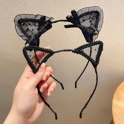 Cosplay Black Lace Headband for Women Girls Cat Ears Cosplay Party Hairbands Hair Hoop Sexy Lady Fashion Hair Accessories