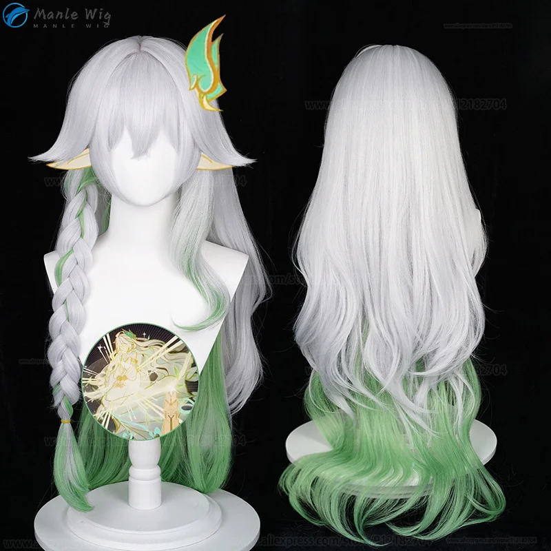 

Game Cosplay Nahida The Greater Lord Rukkhadevata Cosplay Wig 100cm Long Gradient Heat Resistant Hair Wigs Ear