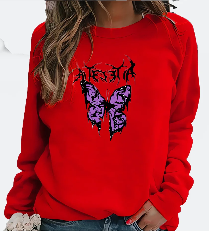 

New Women's Hoodie European Letter Butterfly Printed Crew-neck Hoodie Sweatshirt Streetwear Women Aesthetic Aesthetic