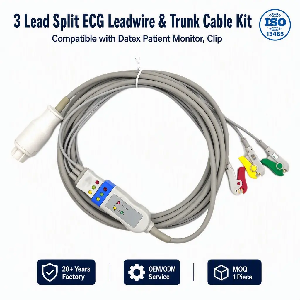 ECG Leadwire & ECG Main Trunk Cable Kit 3-Lead Clip Type 2.8m - Adult TPU - Model ZX0054