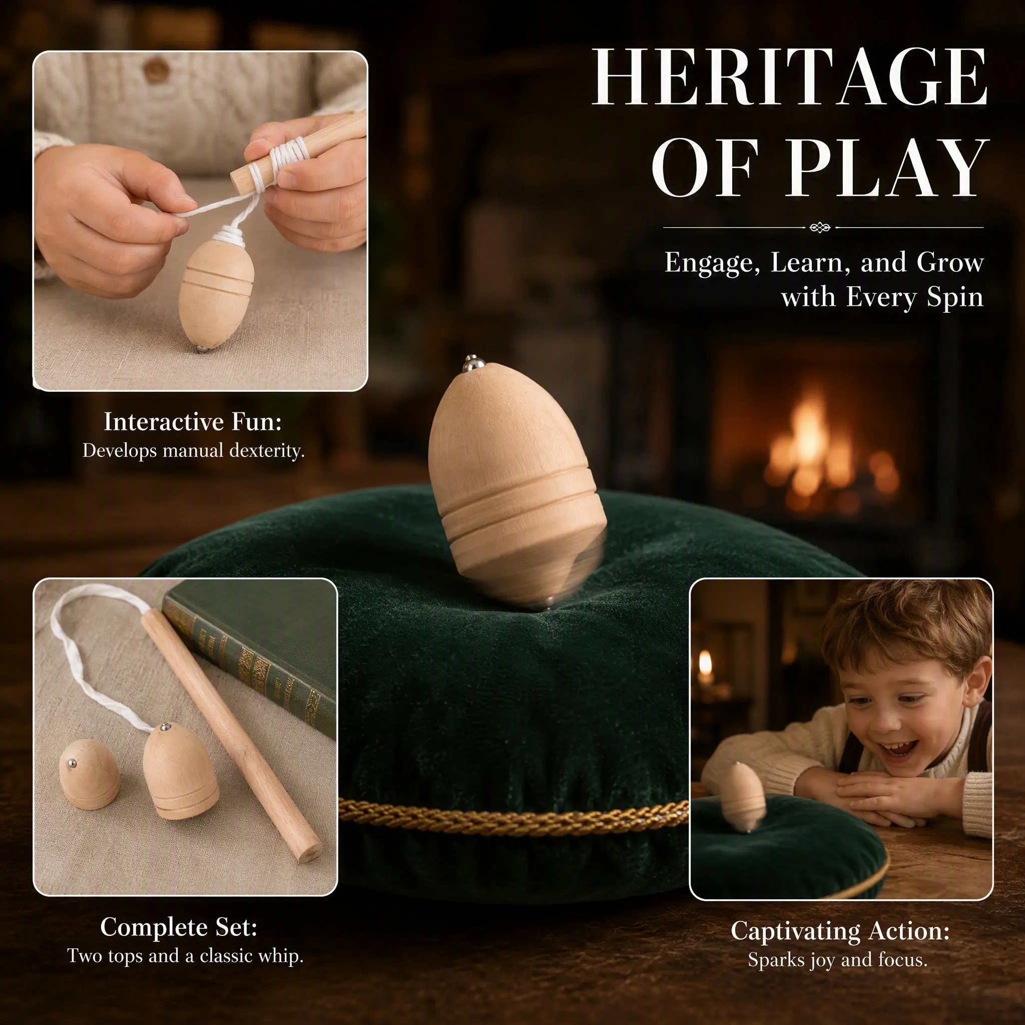 1Set Wood Gyro Chinese Traditional Spinning Tops Montessori Educational Hand Rotation Children Party Holiday Gift