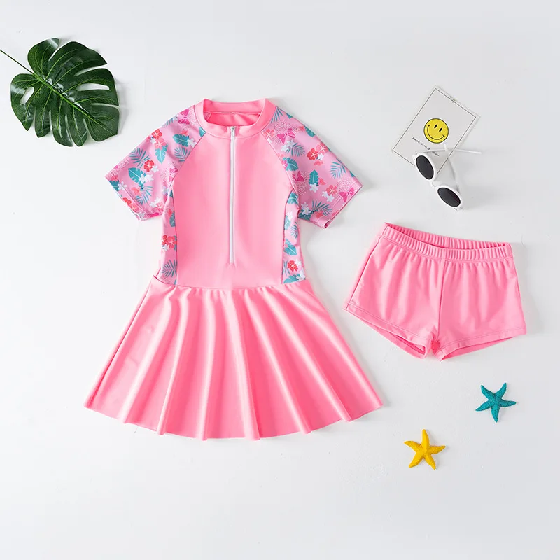 Two-Piece Swimsuit for Girls, Swimwear with Underwear, UPF50 + Print, Baby, Long Sleeve, Kids, Toddler, Beach Bathing Suits