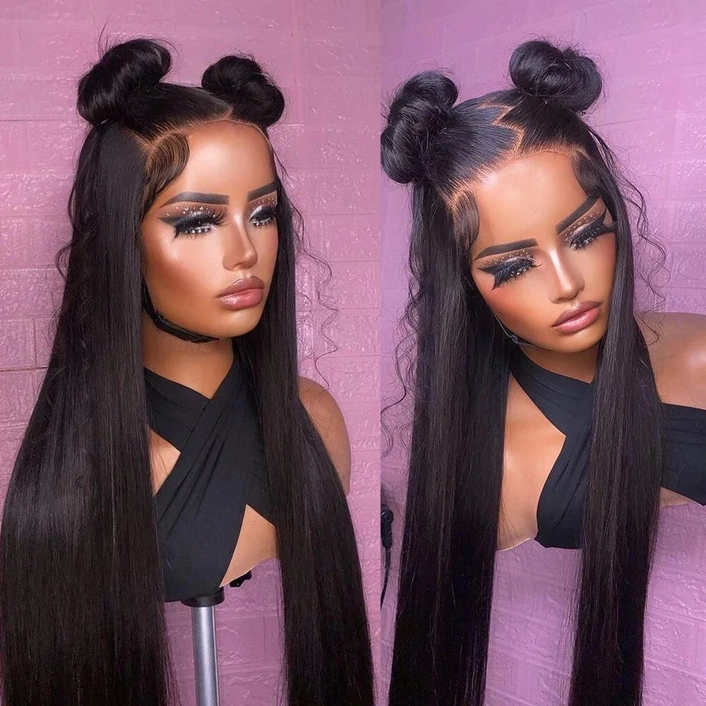 42 Zoll 200% Dichte HD Transparente Spitze 13x4 Lace Straight Lace Front Perücken Echthaar Vorgezupfte Klebefreie Perücken für Schwarze Frauen