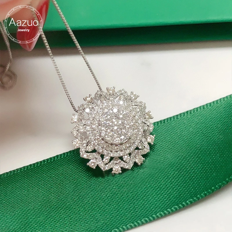 

Aazuo 18K Orignal White Gold Real Diamonds 1.3ct Jewelry Set Big Sun Flower Necklace Gifted for Women Wedding Link Chain Au750