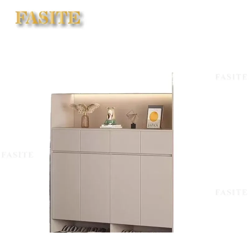 For Home Entrance Cream Style Shoe Cabinet Wall Mounted Large Capacity Storage Rack Indoor Doorway Corridor Organizer
