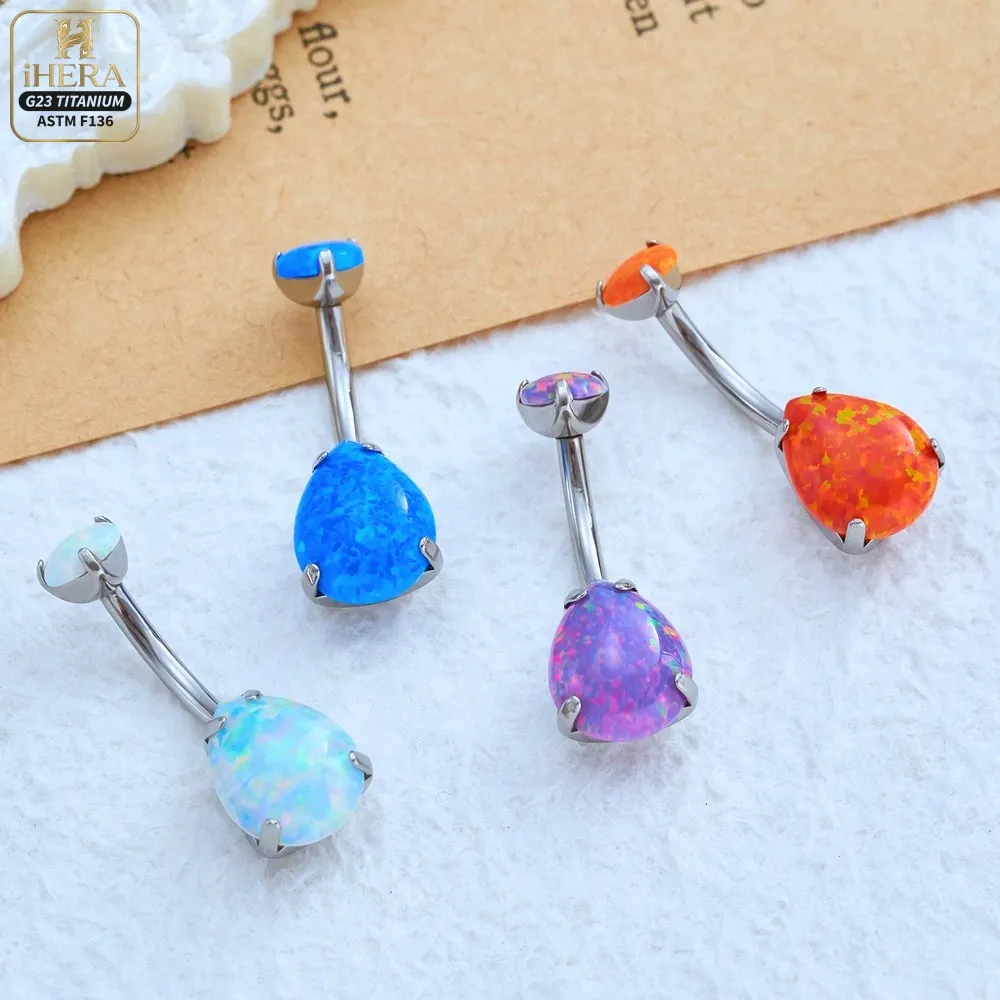 14G ASTM F136 Titanium Pear Teardrop Floating Navel Piercing Internally Threaded Curved Barbell Belly Button Ring Body Jewelry