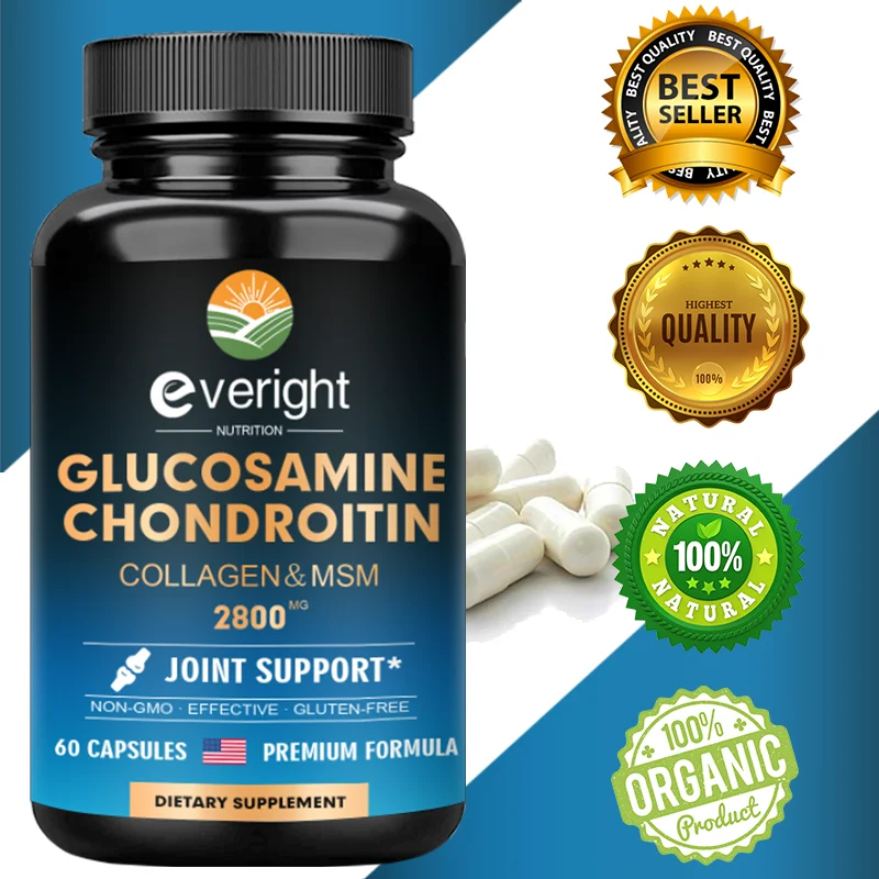 Cápsulas de Glucosamina Extra Forte para Adultos, Suplemento para Joint Support, Antioxidante, Suporte Imunológico, Condroitina, 1600 mg, 800 mg