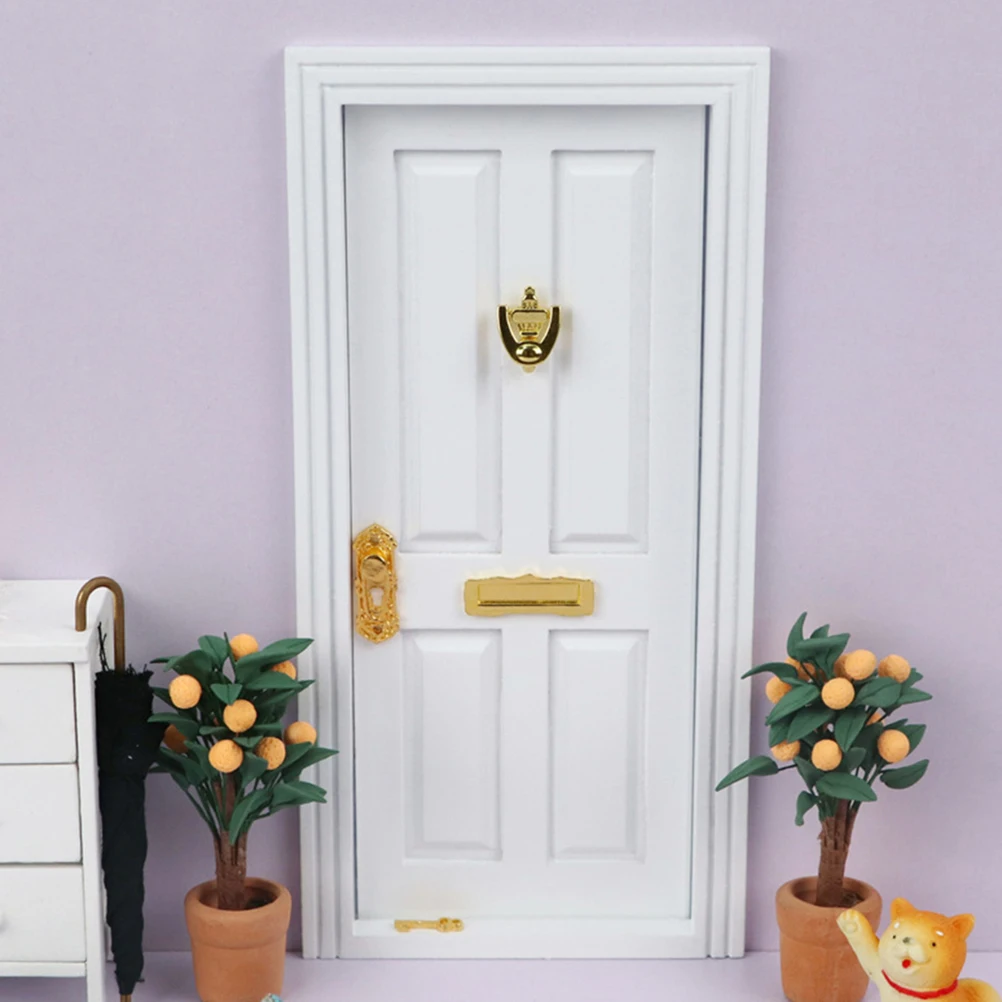 

1pc Mini Furniture Four-Panel Door Wooden Model House Decoration White Pocket Adornment Miniature Wood for Fairy
