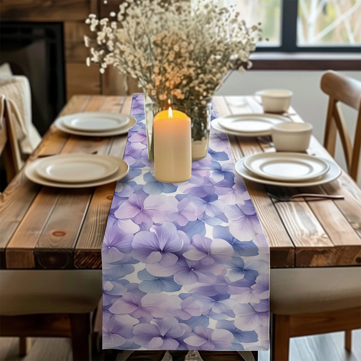 Hydrangea Flowers Table Runner Dresser Decor for Kitchen Holiday Party Table Runners Home Dining Room Kitchen Table Decoration