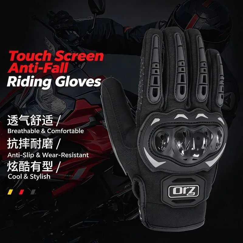 Orz Motorcycle Touch Screen Gloves Four Seasons Cycling Men&Women Carbon Fiber  Motorcycle Rider Equipment