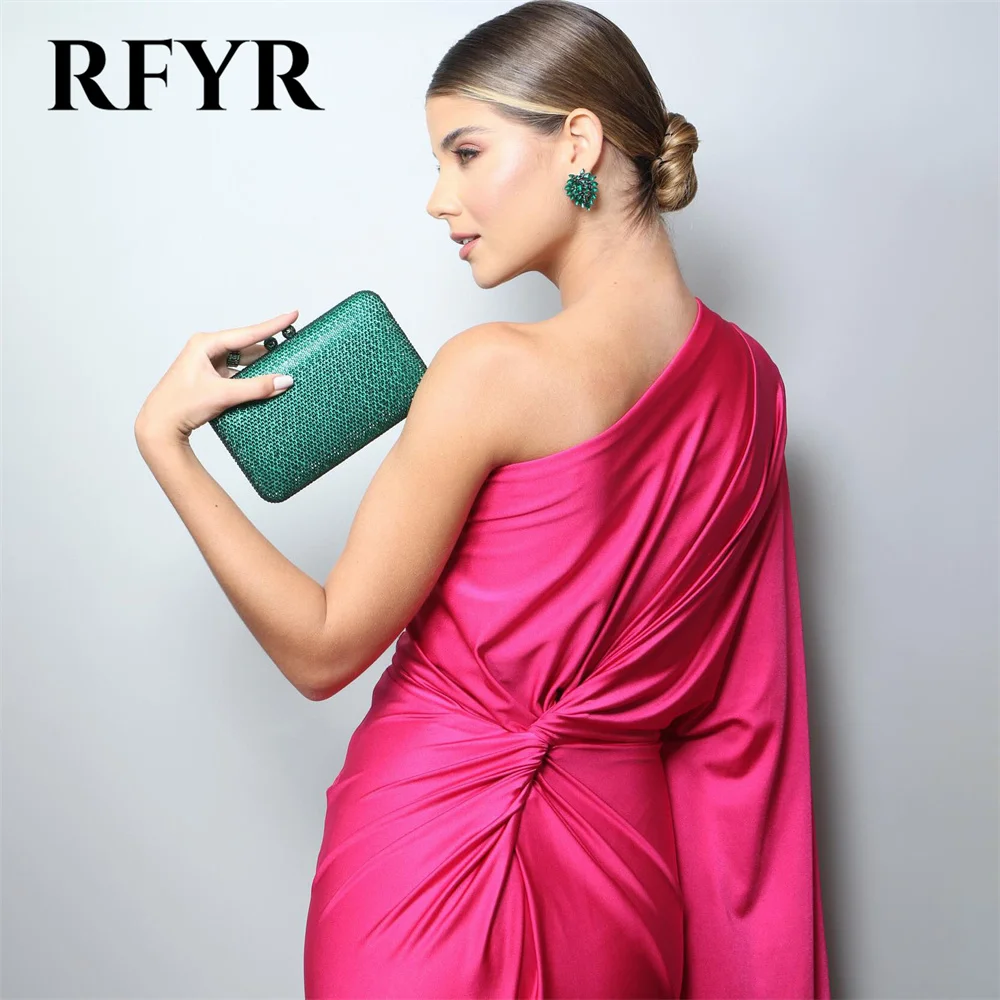 RFYR Fuchsia Mermaid Sexy Formal Dresses Stain Pleat Party Dress For Wedding One Shoulder Special Occasion Dresses robe soirée