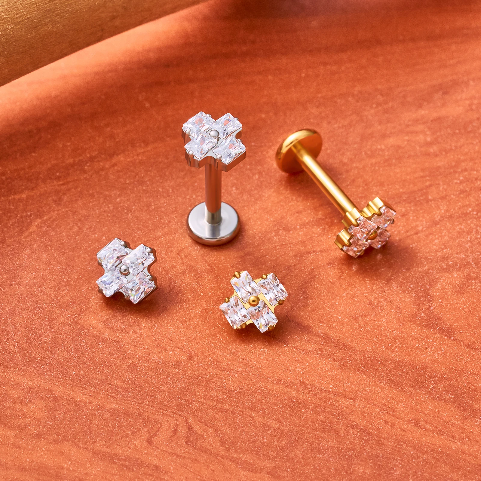 G23 Titanium Lip Studs ASTM F136 Zircon Crystal Labret Earrings Internal Thread Flat Back Helix Cartilage Piercing Jewelry