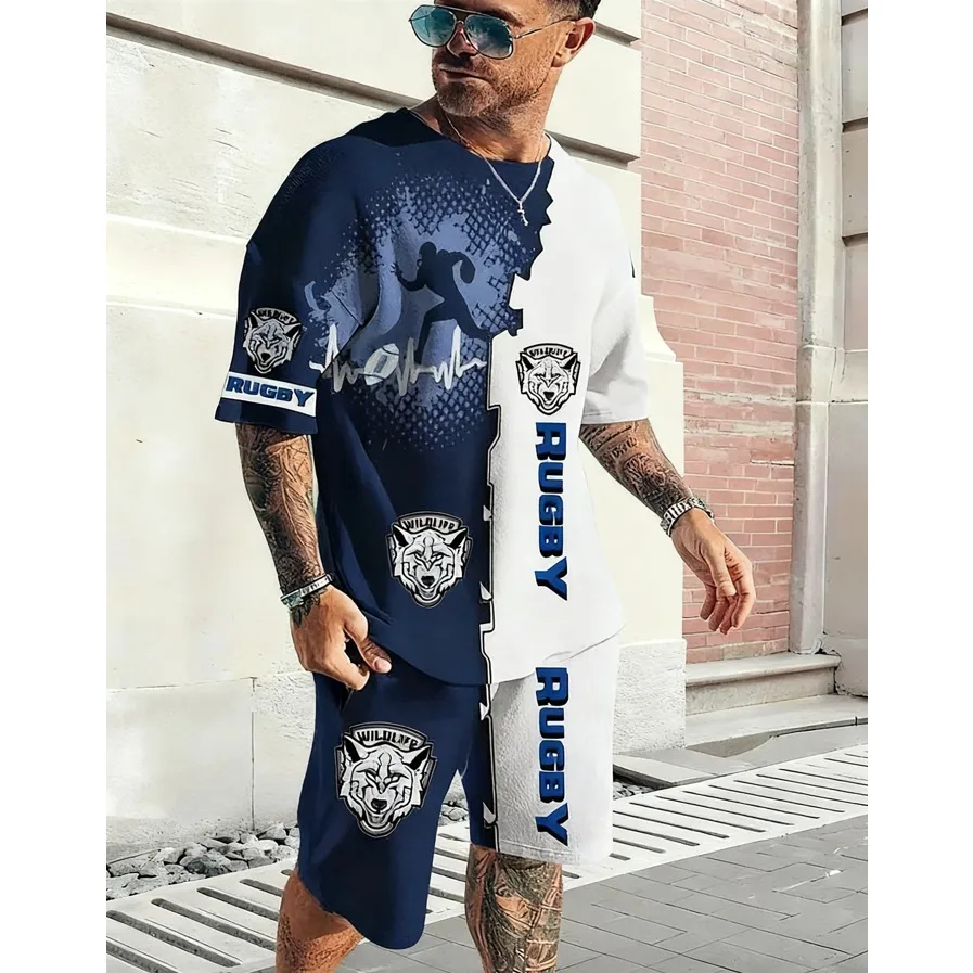 

Men's T-shirt Shorts Two Piece Set 2026 New Summer Men's Sportswear Tiger Printed Casual Street Suit 3D Stereo Printed Beachwear