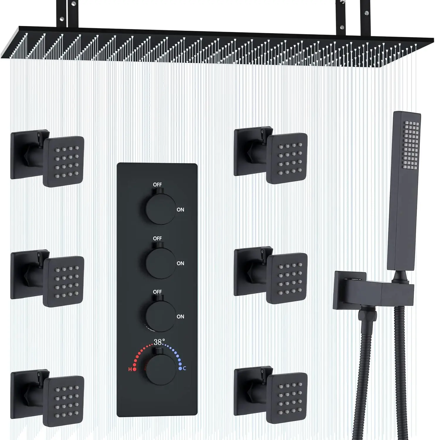 YYHC-Bathroom 16x32 inch ceiling heated luxury rain shower with 6 open/head and shower faucet set