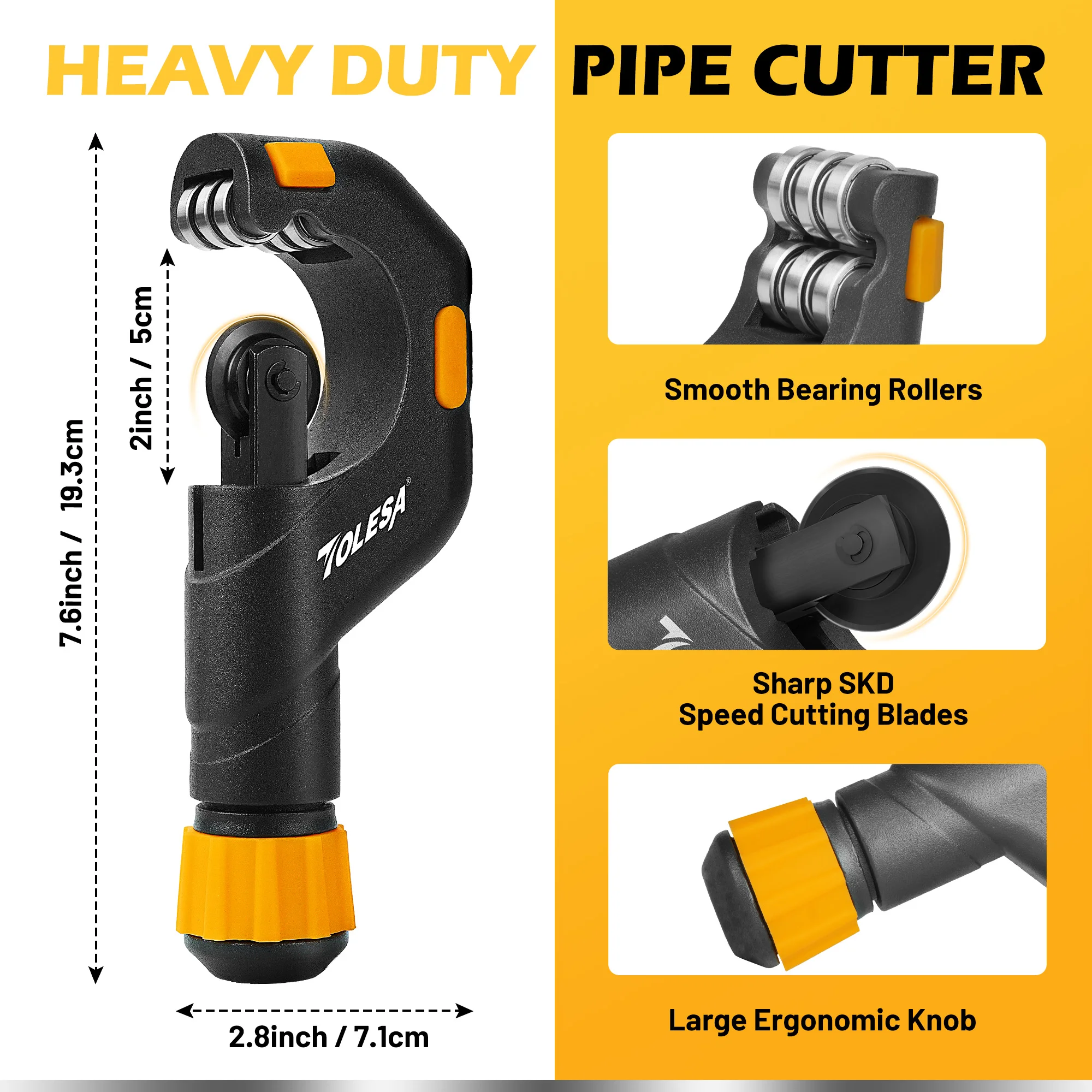 TOLESA 4PCS Pipe Cutter Tool Set, 1/8''-2'' Copper Pipe Cutters With Deburring Tools Pipe Reamer, Tubing Cutter For Aluminum PVC