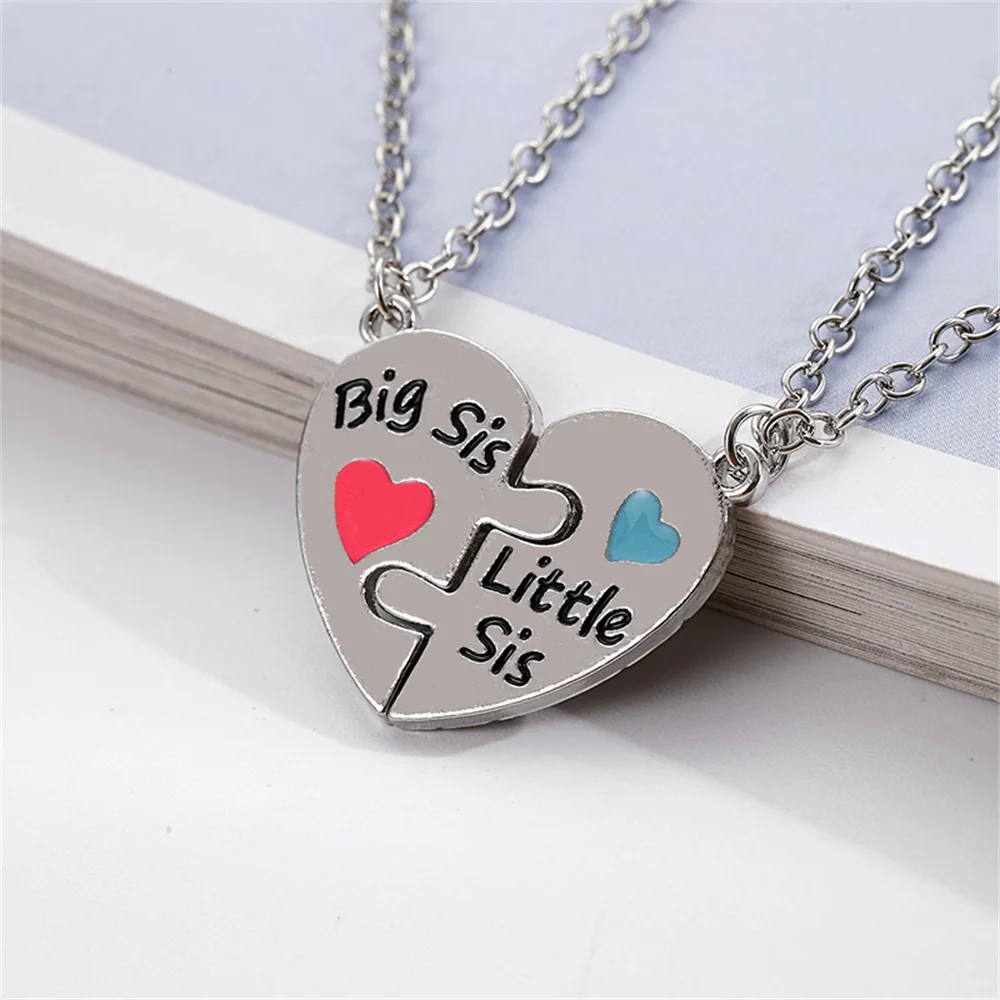 2 Pcs/Set Big LiL Sis Necklace For Girls BFF Letter Pendant Heart Shaped Lady Necklace Home Party Jewelry Gifts