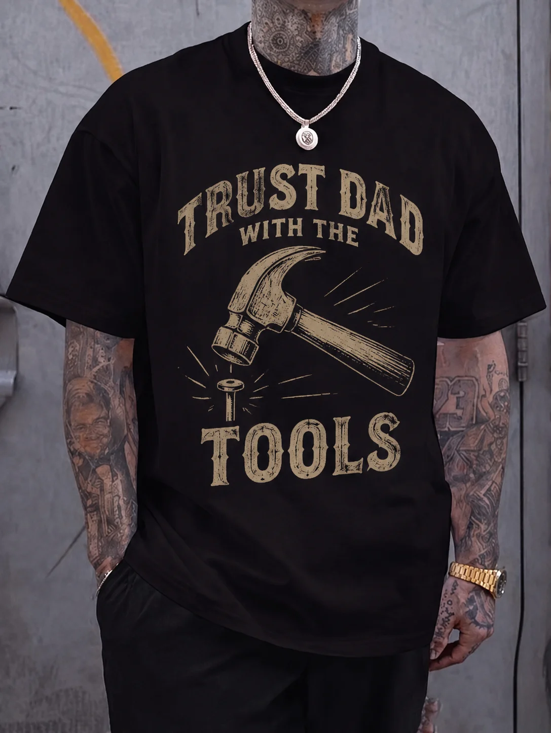 

Men Graphic t Shirt Short Sleeve Loose Fit 50% Cotton 50% Polyester Stretch Fabric Vintage Tool Print Summer Casual Daily