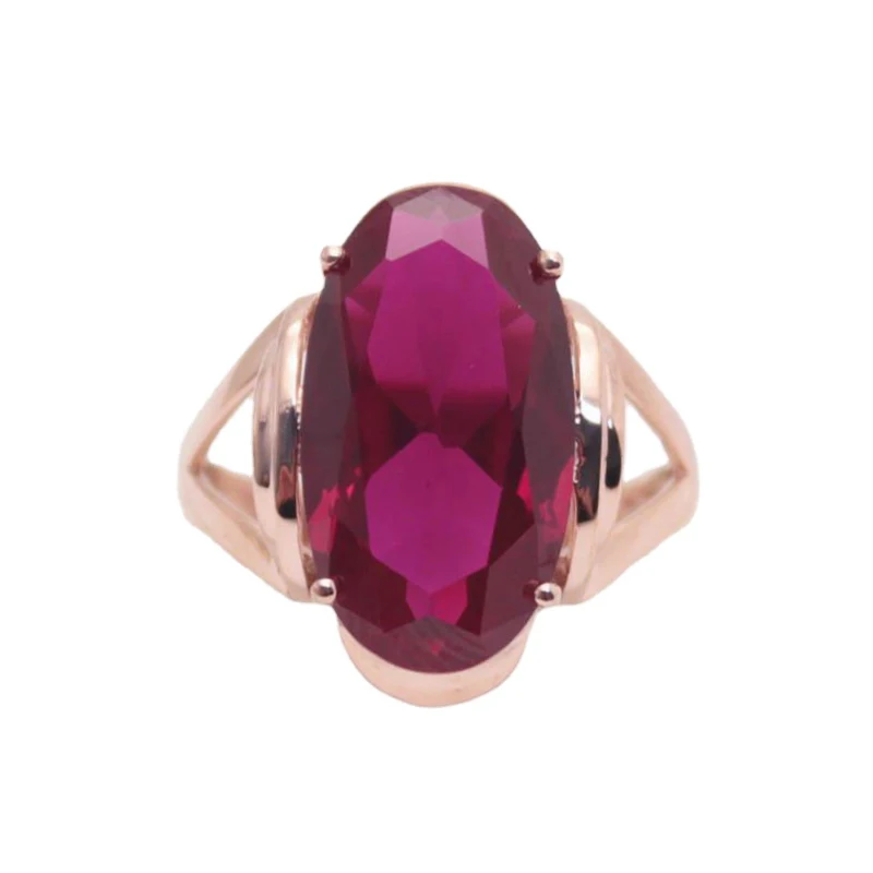 585 Purple Gold Plated 14K Rose Gold Inlaid Ruby Simple Oval Ring Opening Adjustable Classic Elegant Engagement Jewelry