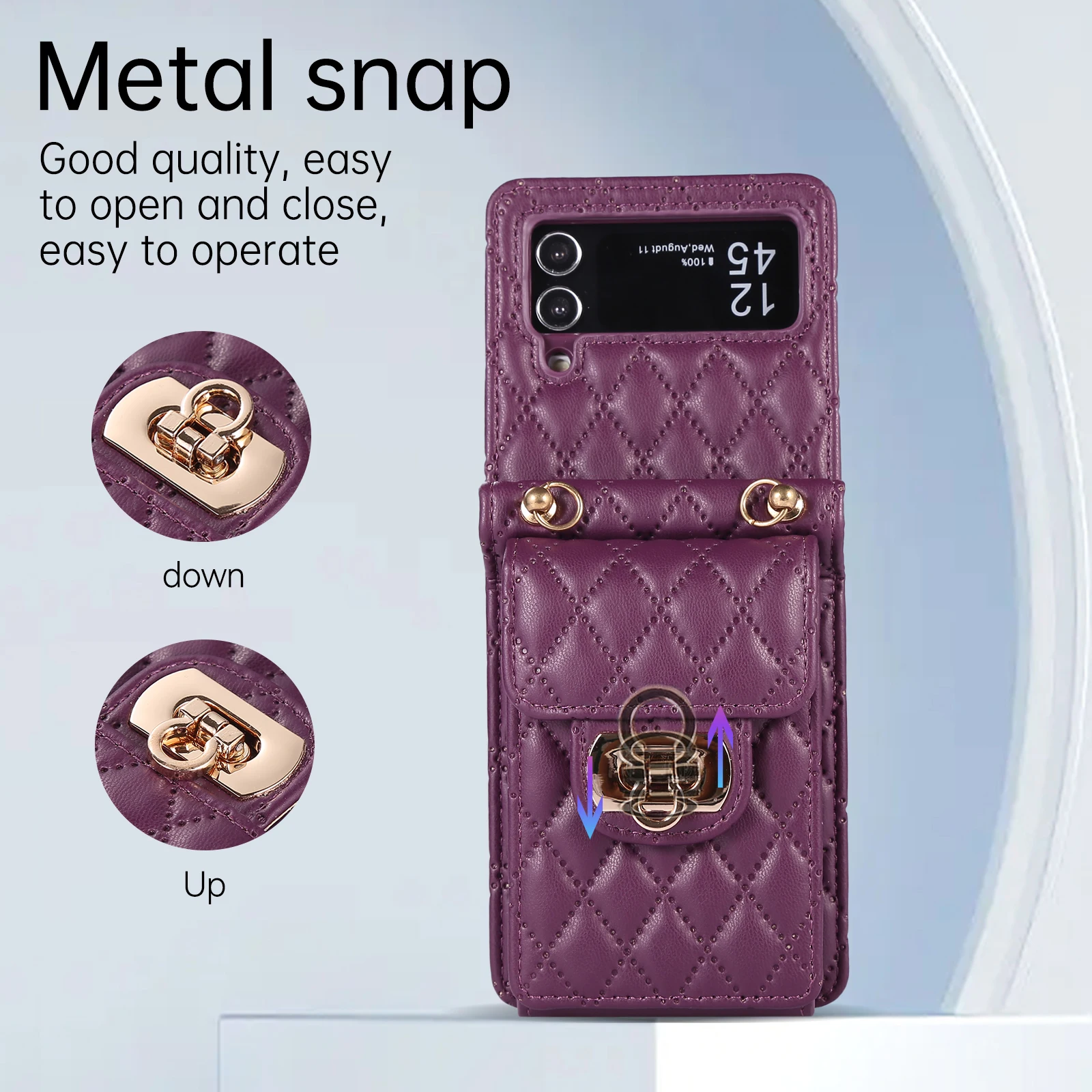 Fashion Rhombus Crossbody Lanyard PU Leather Wallet Card Holders Case For Samsung Galaxy Z Flip 5 4 3 5G Shockproof Cover Coque — zdjęcie produktu 3